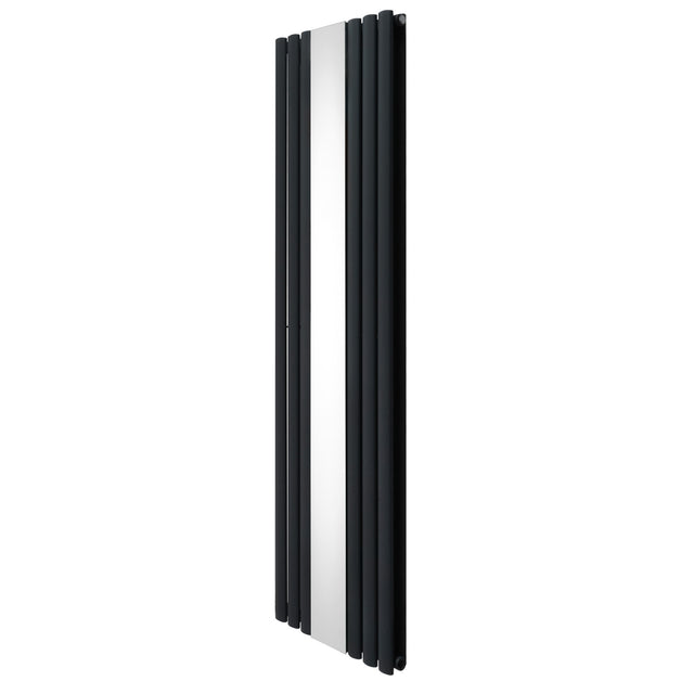 Sleek anthracite grey oval mirror radiator, 1800mm x 500mm, featuring a modern design with smooth, reflective surface and vertical slats