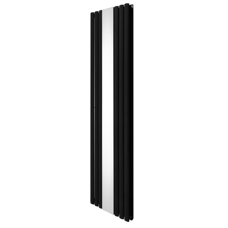 Sleek black oval mirror radiator, 1800mm x 500mm, featuring smooth, reflective surface and modern vertical design with textured edges