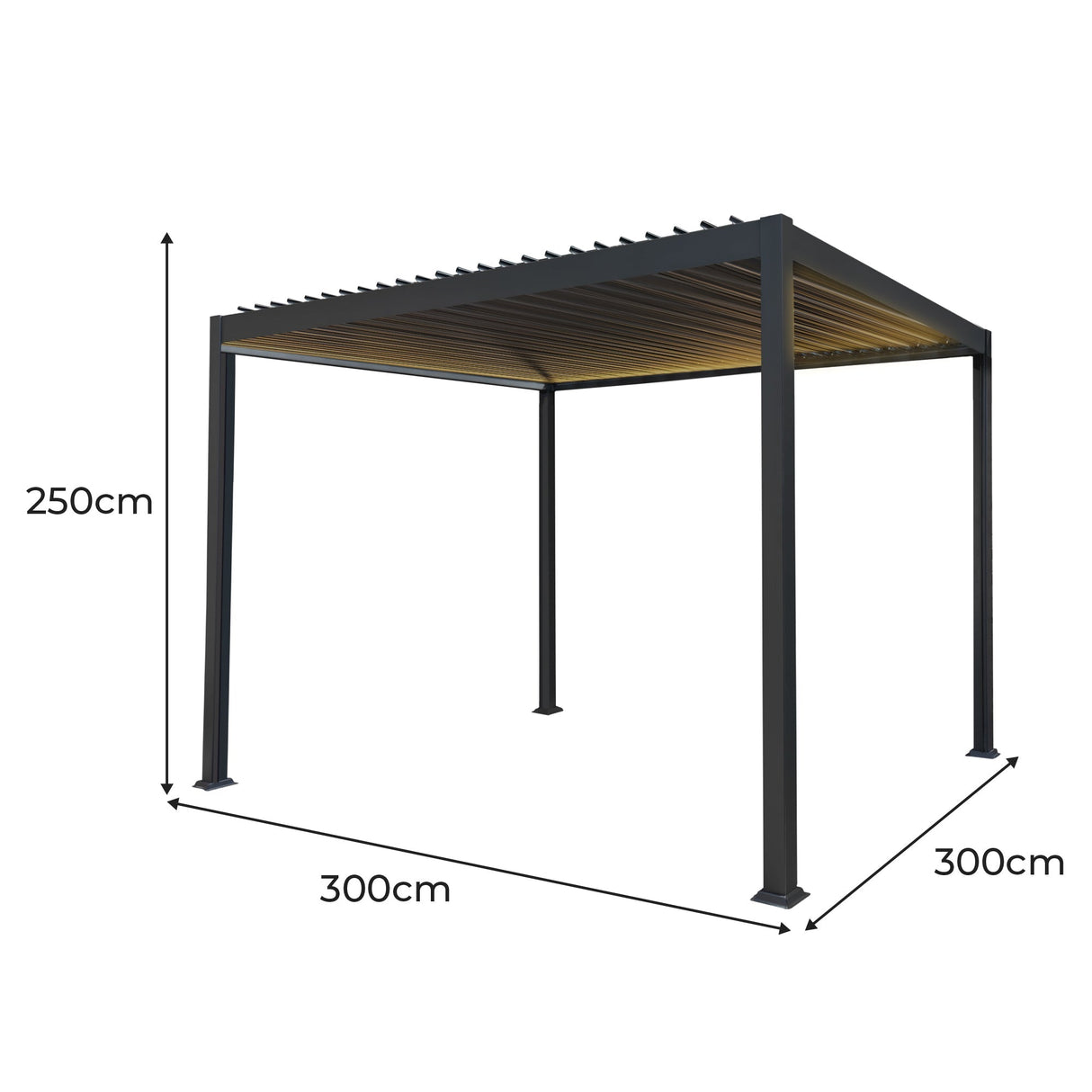 Aluminium Pergola With LED Lights - 3m x 3m