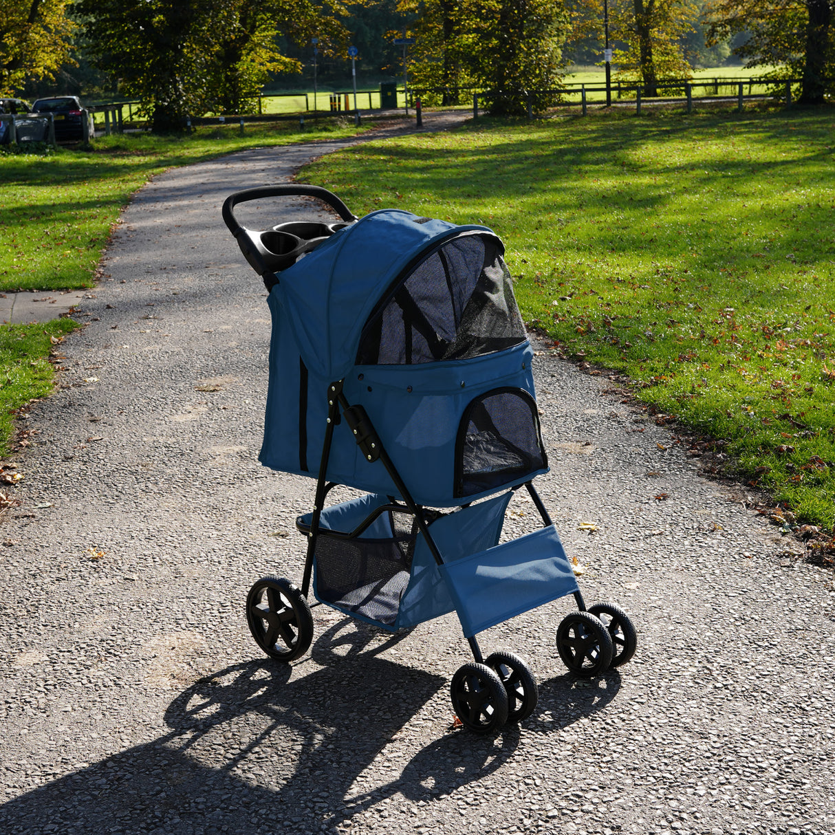 Pet Stroller with Rain Cover – Navy Blue