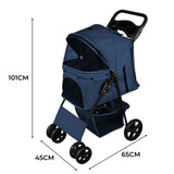 Pet Stroller with Rain Cover – Navy Blue