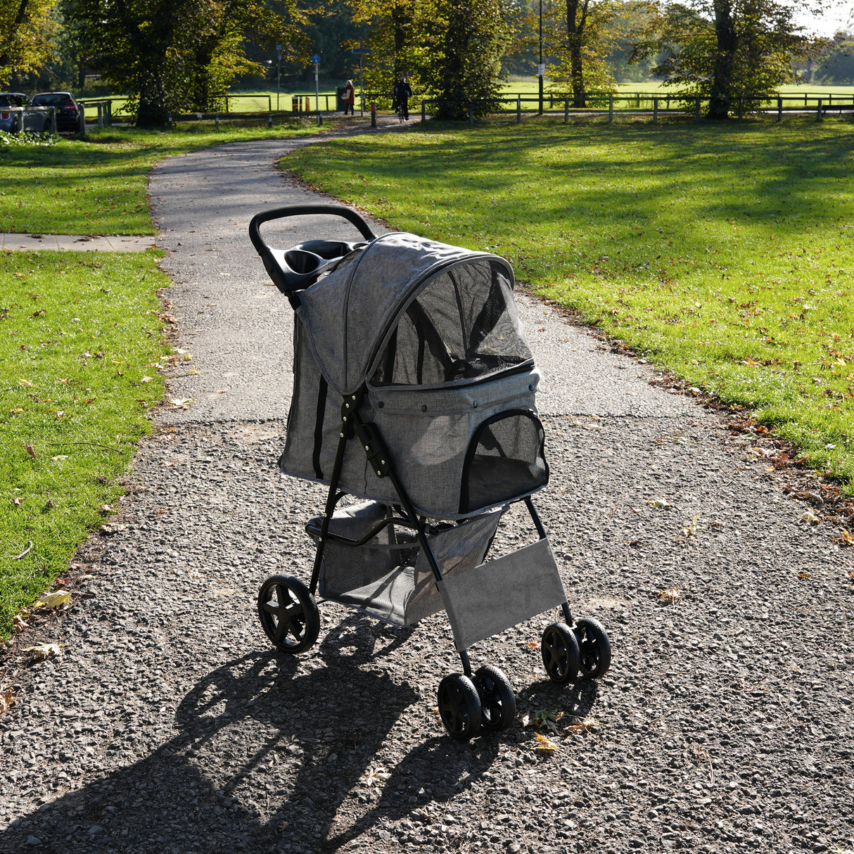 Pet Stroller with Rain Cover - Woven Grey