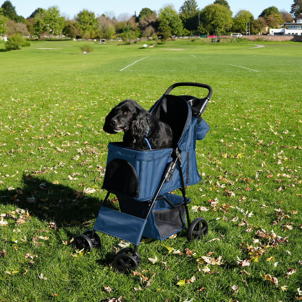 Pet Stroller with Rain Cover & Caddy Bag - Navy Blue