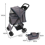 Pet Stroller with Rain Cover & Caddy Bag - Blue Tartan