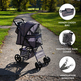 Pet Stroller with Rain Cover & Caddy Bag - Blue Tartan