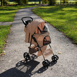 Pet Stroller with Rain Cover & Caddy Bag - Woven Beige