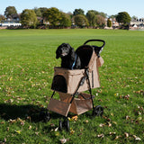 Pet Stroller with Rain Cover & Caddy Bag - Woven Beige