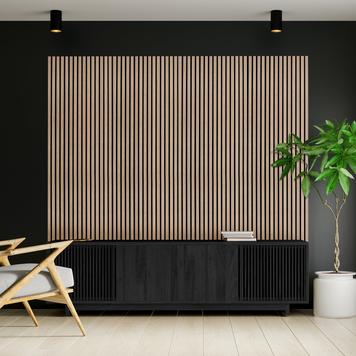 Acoustic Slat Wall Panels x 2 - Light Walnut