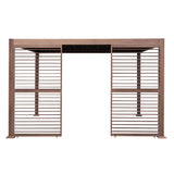 Wood effect aluminum pergola shutter panel, 123cm wide, featuring horizontal slats in a rich brown finish, ideal for outdoor spaces