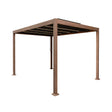 Wood effect aluminium pergola with LED lights, 3m x 3m, featuring a sturdy frame and slatted roof design for outdoor elegance