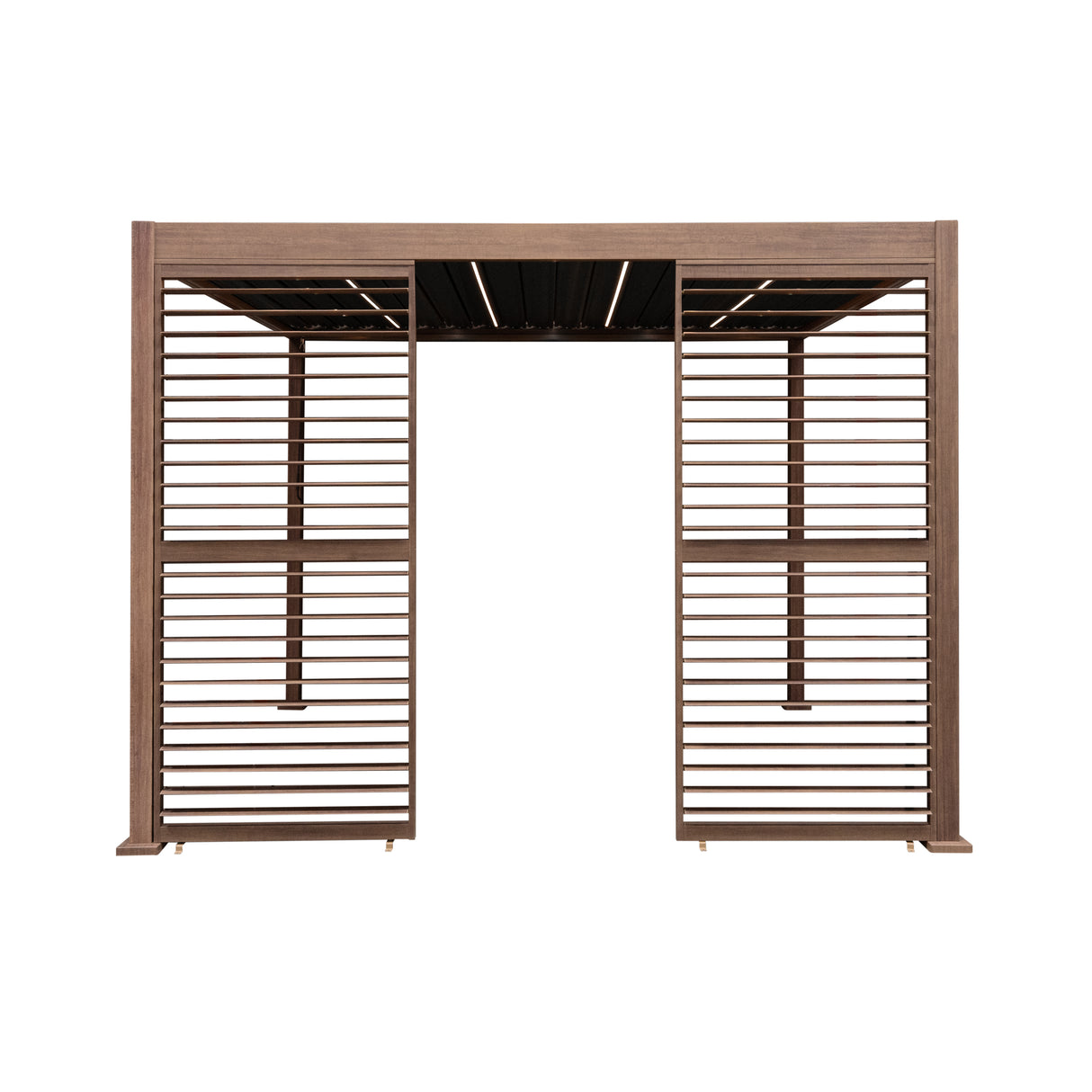 Wood Effect Aluminium Pergola With LED Lights & 2 x Side Panels - 3m x 3m