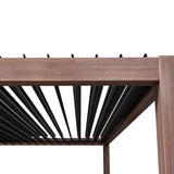 Wood Effect Aluminium Pergola With LED Lights & 2 x Side Panels - 3m x 3m