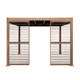 Wood Effect Aluminium Pergola With Blinds, 2 x Side Panels & LED Lights - 3m x 3m