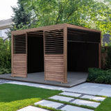 Wood Effect Aluminium Pergola With Blinds, 2 x Side Panels & LED Lights - 4m x 3m