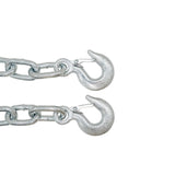 Heavy-duty metal chain with two silver hooks, designed for secure lifting and load leveling in industrial applications