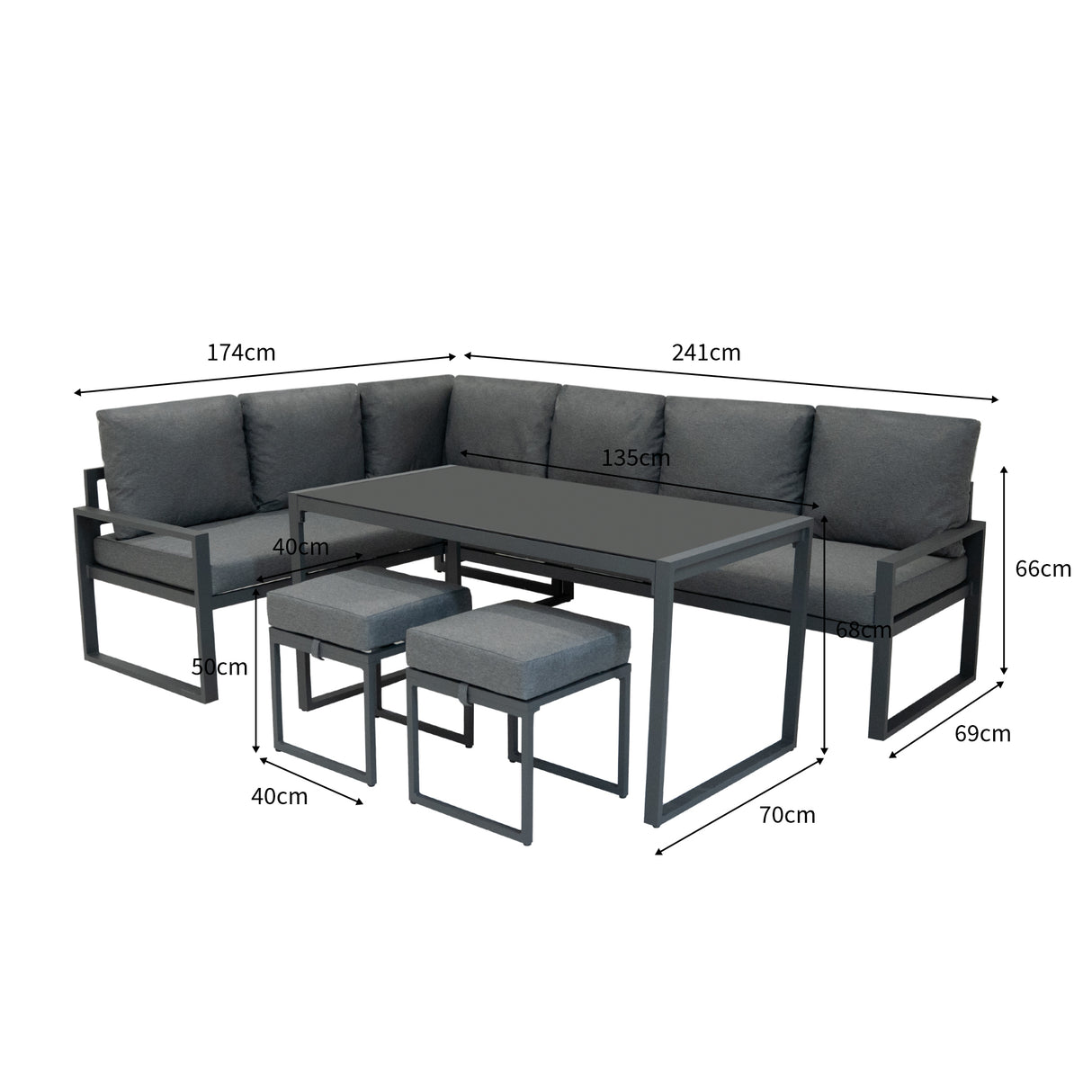 Aluminium Corner Sofa Set - Anthracite Grey