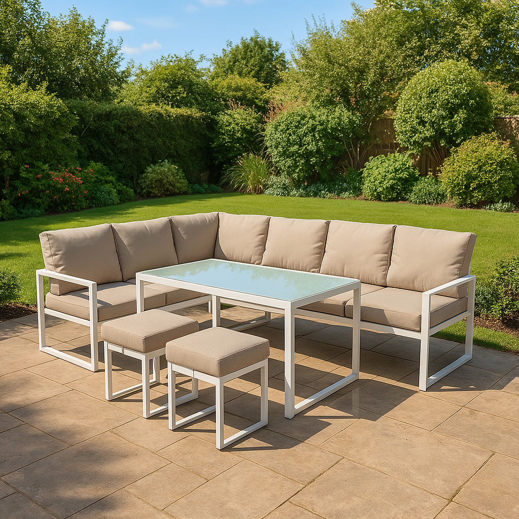 Aluminium Corner Sofa Set - White