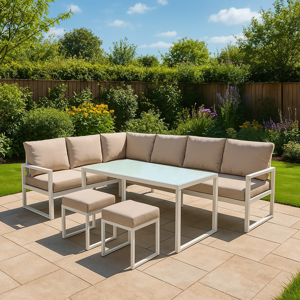 Aluminium Corner Sofa Set - White