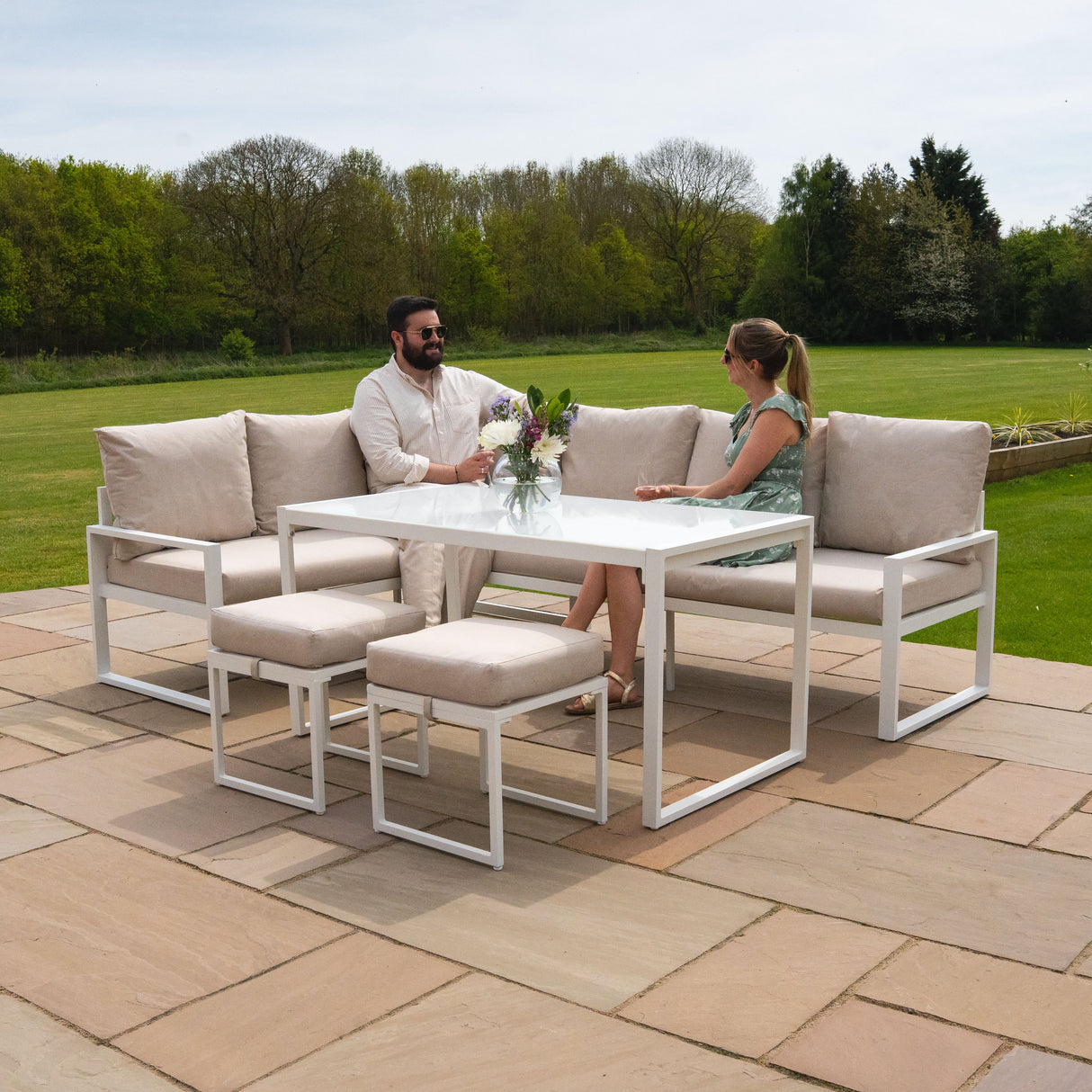 Aluminium Corner Sofa Set - White