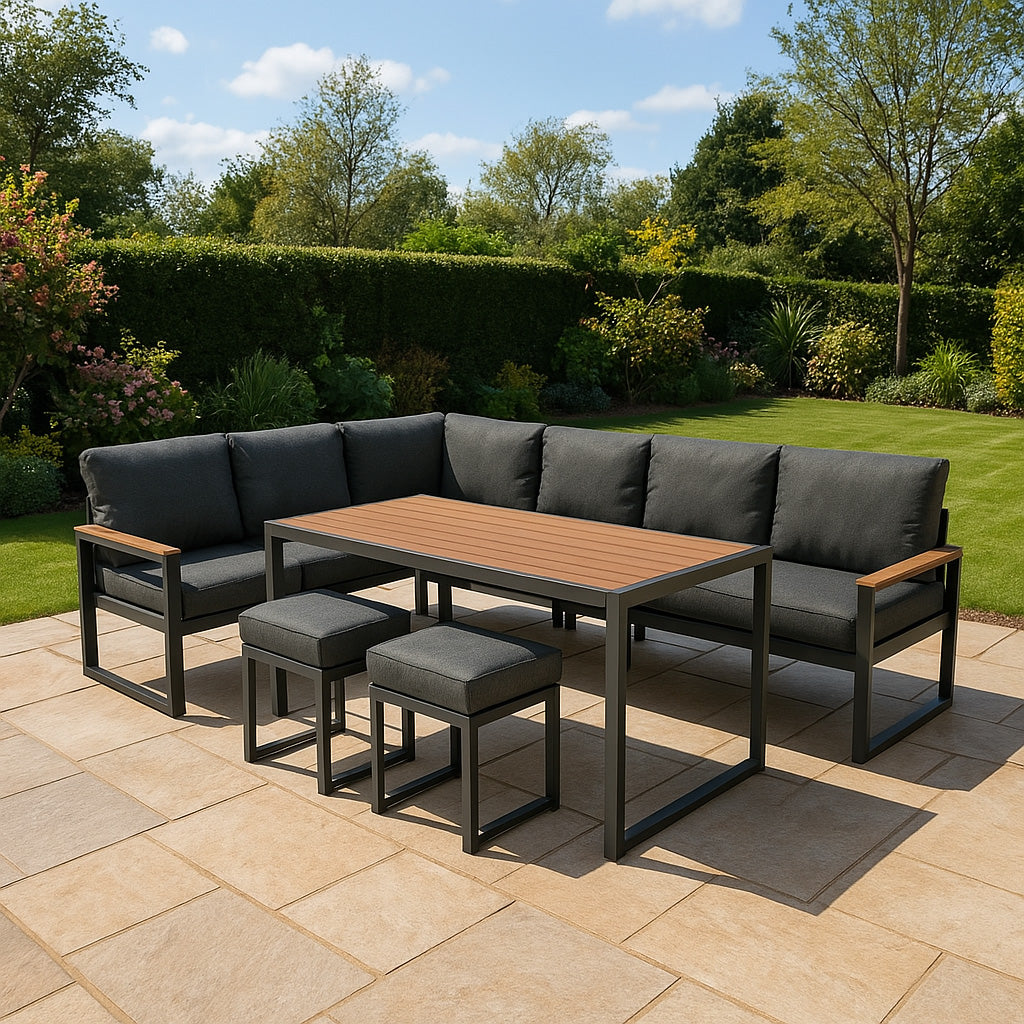 Aluminium Corner Sofa Set - Wood Effect