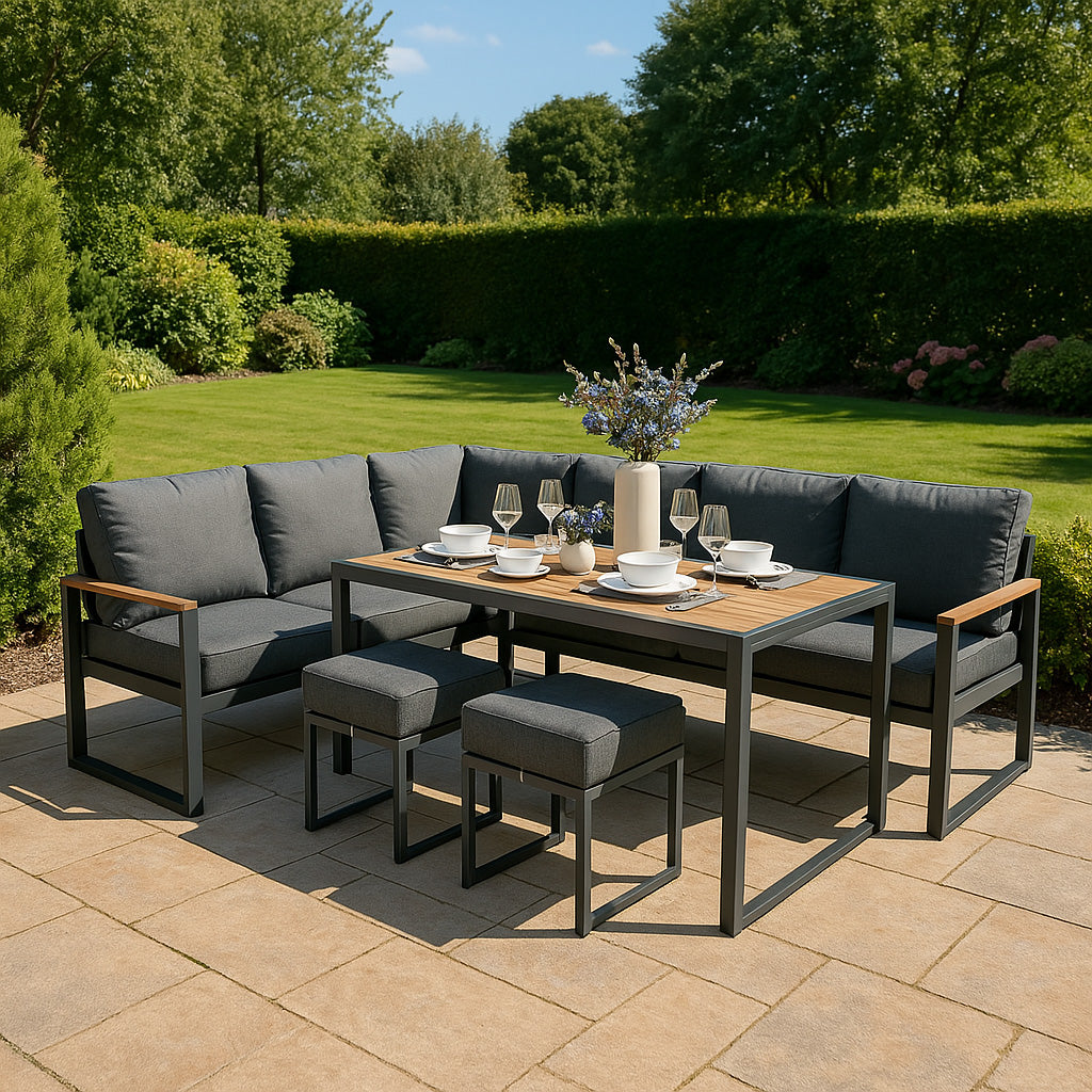 Aluminium Corner Sofa Set - Wood Effect