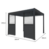 Anthracite Aluminium Pergola With White Blinds & 2 Shutter Panels - 3m x 3m