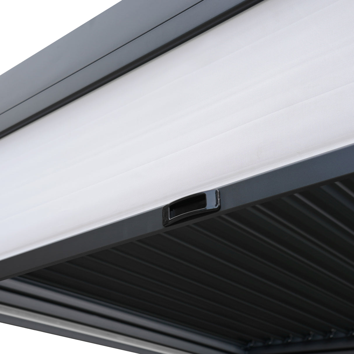 Anthracite Aluminium Pergola With White Blinds, 2 x Side Panels & LED Lights - 3m x 3m