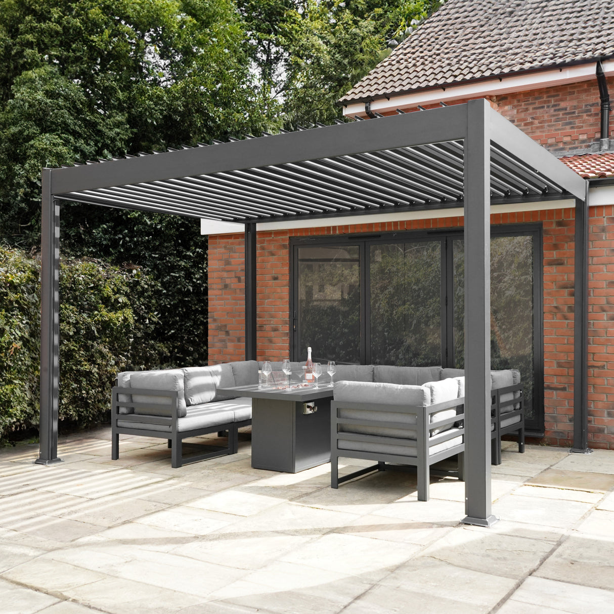 Anthracite Aluminium Pergola With LED Lights - 3m x 4m