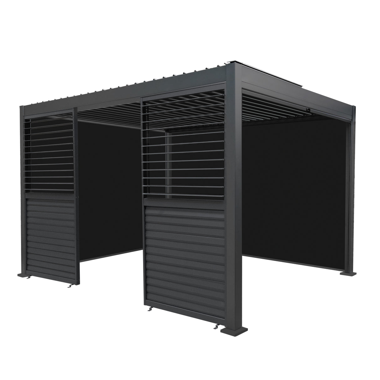 Aluminium Pergola With Anthracite Blinds & 2 Shutter Panels - 3m x 4m