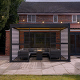 Anthracite Aluminium Pergola With White Blinds, 2 x Side Panels & LED Lights - 3m x 4m