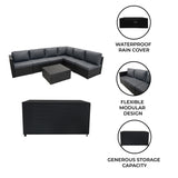 Rattan Modular 7 Piece Furniture Set & 700L Storage Box - Black