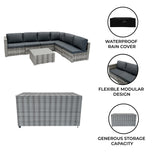 Rattan Modular 7 Piece Furniture Set & 700L Storage Box - Grey
