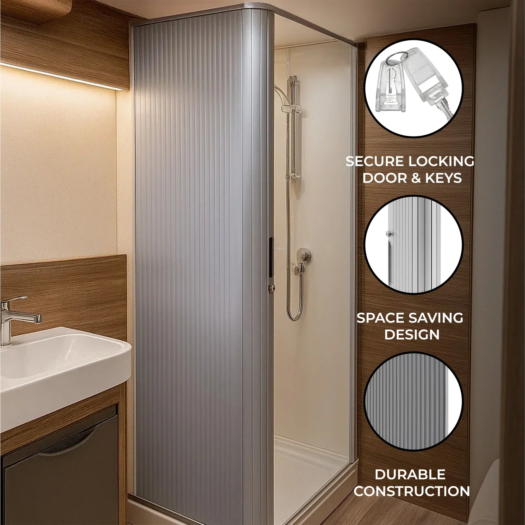 Silver Tambour Roller Door 650 X 650 Mm For Campervan Caravan Motorhome - UK Made