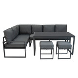 Aluminium Corner Sofa Set With Black Rattan Storage Box - Anthracite Grey