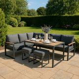 Aluminium Corner Sofa Set With Black Rattan Storage Box - Wood Effect