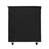 Aluminium 4 Piece Sofa Set with Black Rattan Storage Box - Wood Effect