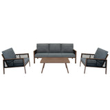 Aluminium 4 Piece Sofa Set with Black Rattan Storage Box - Wood Effect