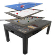 7-in-1 games table in grey featuring multi-layer design for ping pong, air hockey, billiards, and more, with sleek wood finish