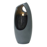 Sleek gray electric water feature with a modern design, featuring a textured inner cylinder and soft ambient lighting