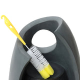 Sleek gray electric water feature with a curved design, featuring a yellow cleaning brush resting against its side