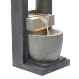 Sleek electric water feature with cascading water, featuring a textured gray stone finish and a modern design for tranquil ambiance