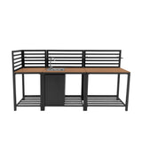 Aluminium and wood outdoor kitchen set with three pieces, featuring a sleek black frame, slatted design, and integrated sink