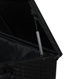 Black rattan cushion storage box with a spacious 700L interior, featuring a sleek design and durable, textured exterior