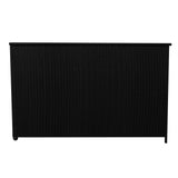 Stylish black rattan cushion storage box with a textured weave design, perfect for outdoor or indoor organization and decor