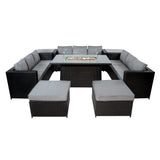 11 Seater Rattan Furniture Set With Firepit – Black