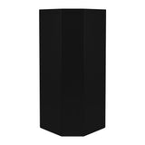 Hexagonal black gas bottle locker designed for 6kg bottles, featuring a textured finish and sturdy construction for outdoor use