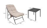 Grey and cream 3-piece bistro set featuring a plush, tufted lounge chair and a sleek, modern side table with a slatted top