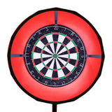 LED-lit dartboard with vibrant red surround, featuring a classic black and white target design, ideal for the 7-In-1 Oak Games Table