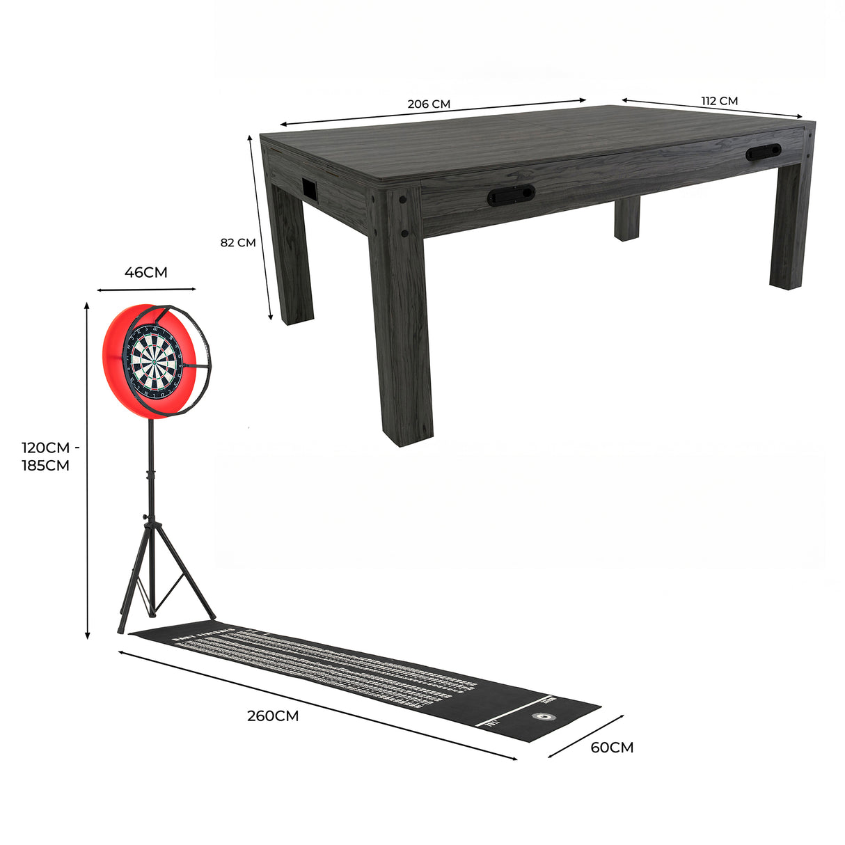 7-In-1 Grey Games Table, Darts Bundle & LED Light