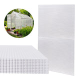 Clear polycarbonate sheets stacked, ideal for a 6ft x 8ft greenhouse, showcasing durability and lightweight design for optimal light transmission